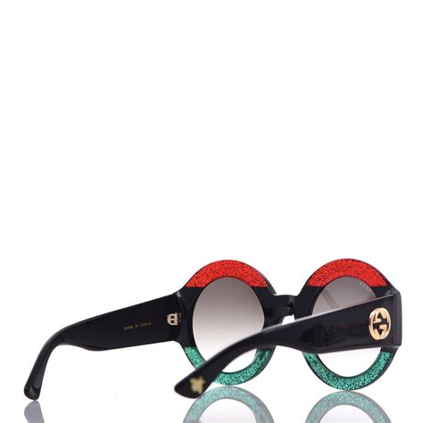 GUCCI Acetate Glitter Round Frame GG0084S Sunglasses Red .